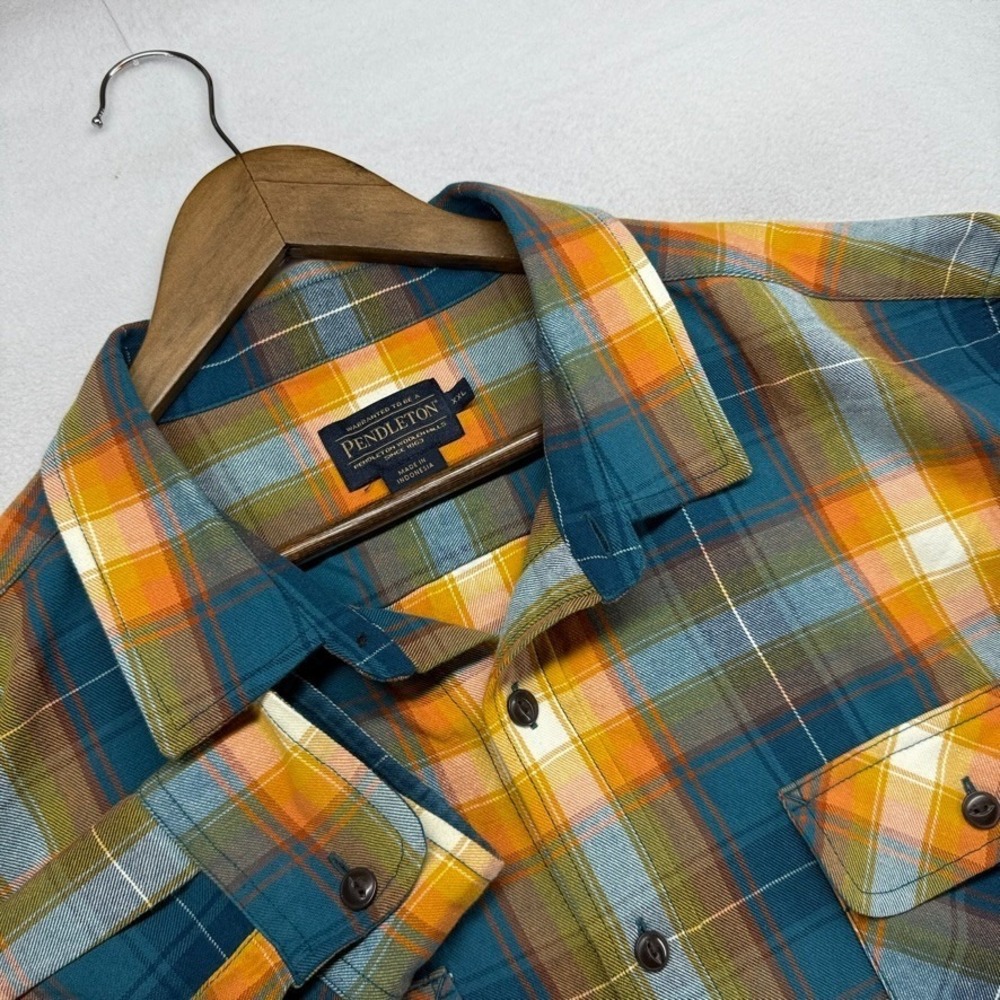 Pendleton Shirt Men's 2XL Orange Blue Plaid Check Beach Shack Flannel Board